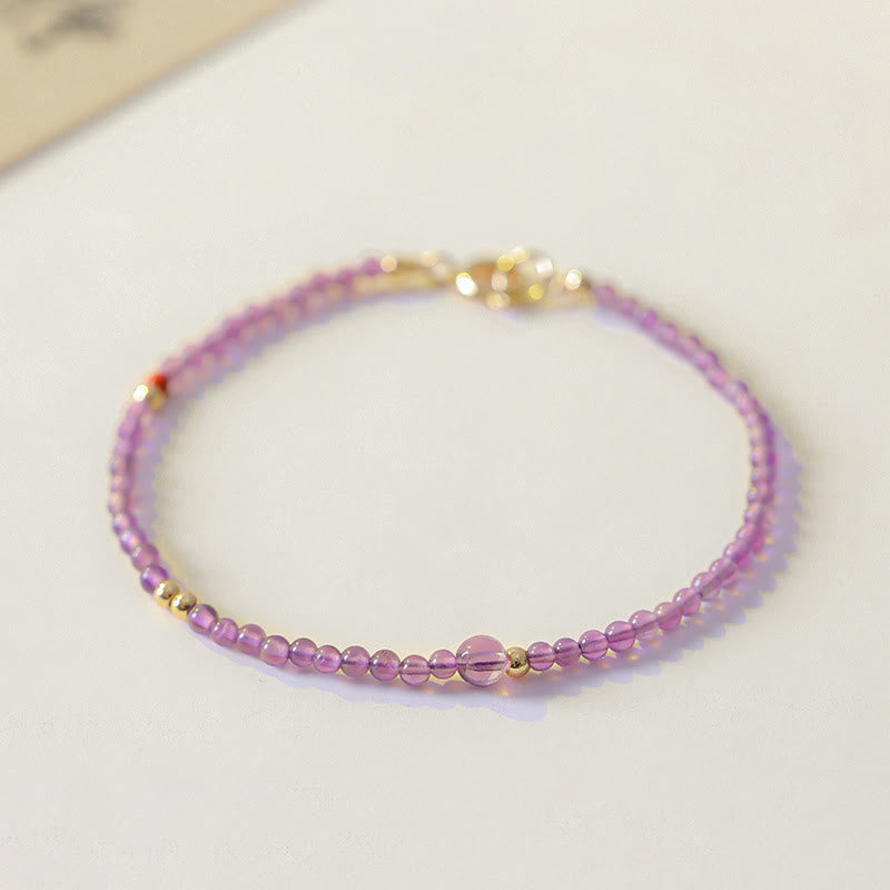 2mm Ultra-Thin Beads Natural Amethyst 14k Gold Plated Copper Inner Peace Meditation Bracelet