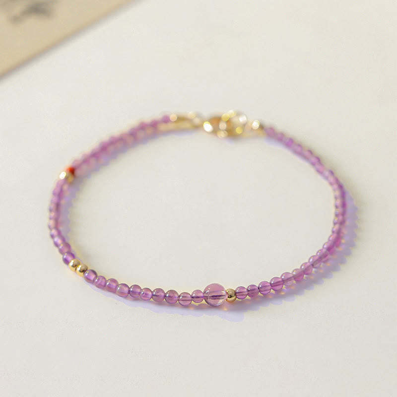 2mm Ultra-Thin Beads Natural Amethyst 14k Gold Plated Copper Inner Peace Meditation Bracelet