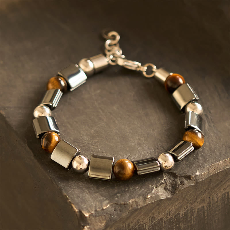 Hematite Tiger Eye Picasso Jasper Support Buckle Chain Bracelet