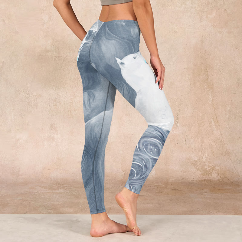 Light Slate Gray White Cat Exercise Leggings Women's Yoga Pants