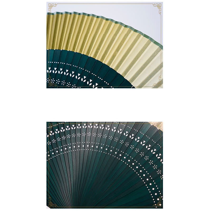 Gradient Color Hollow Engraved Handheld Bamboo Folding Fan