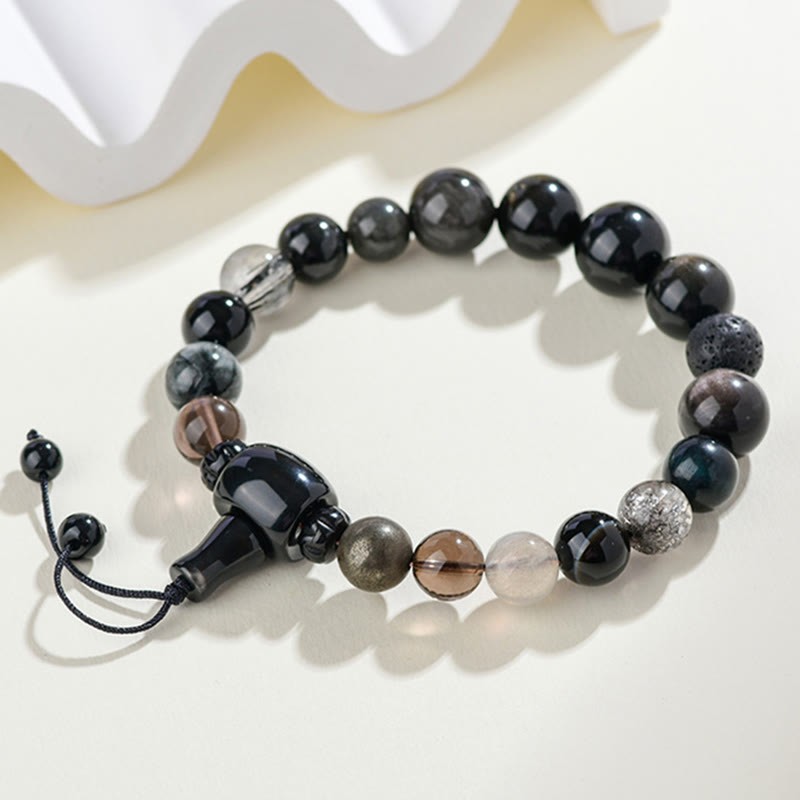 Five Elements Various Crystal Black Obsidian Wealth Wisdom Bracelet