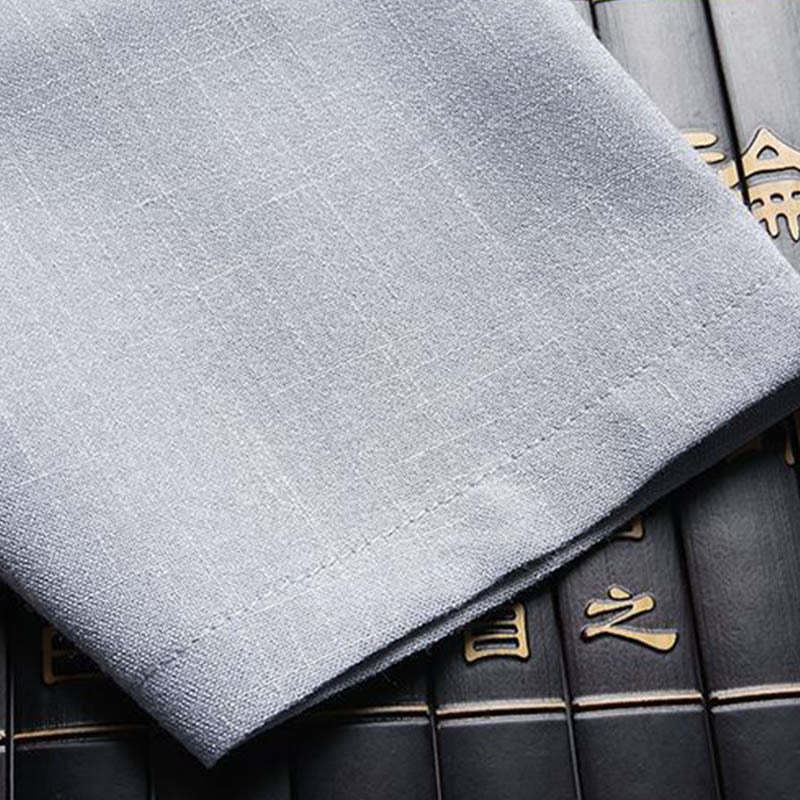 2Pcs Tang Suit Plain Color Frog-Button Men's Long Sleeve Shirt Pants Set