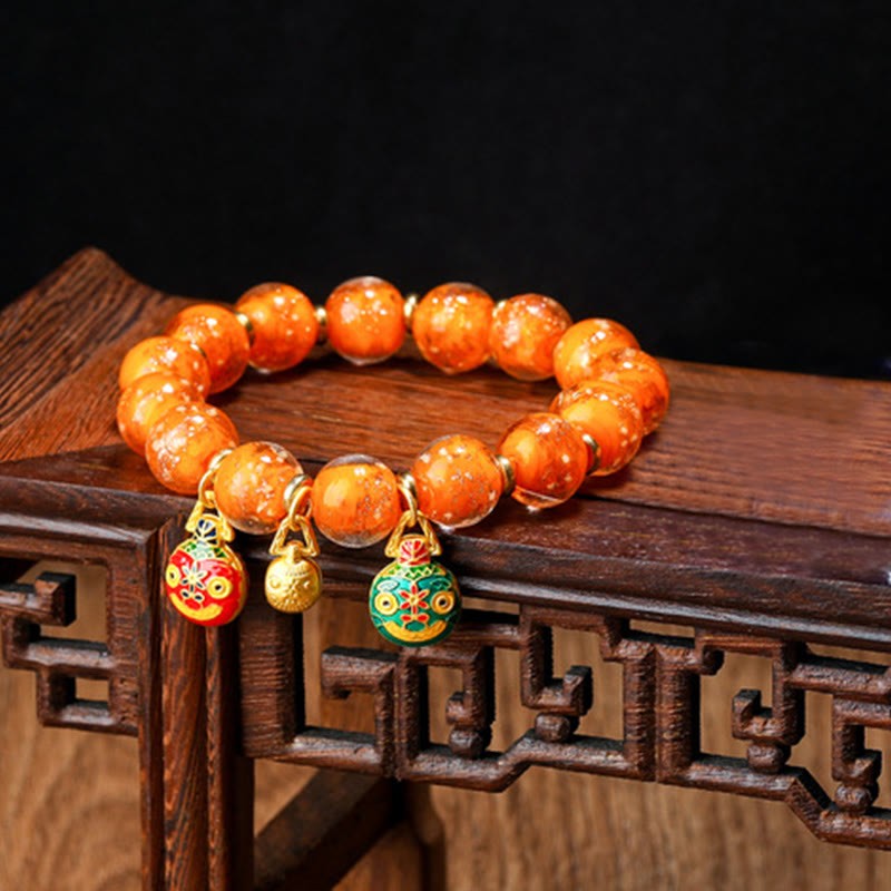 Gold Swallowing Beast Family Charm Luminous Fluorescent Liuli Glass Bead Success Bracelet