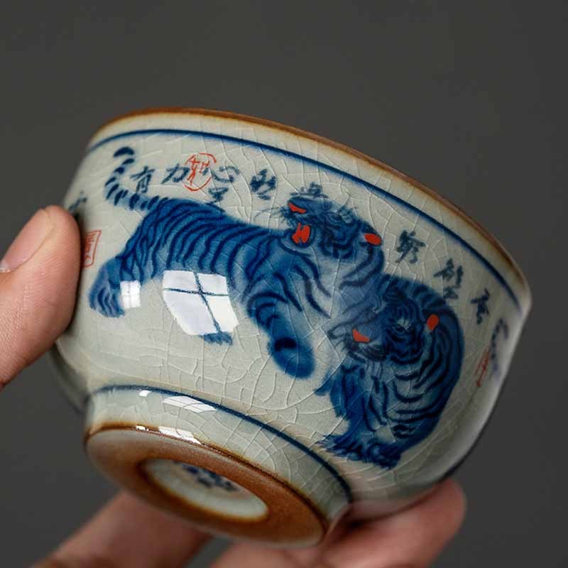 Jingdezhen Hand Painted Cute Tiger Ceramic Teacup Kung Fu Tea Cup Bowl 140ml