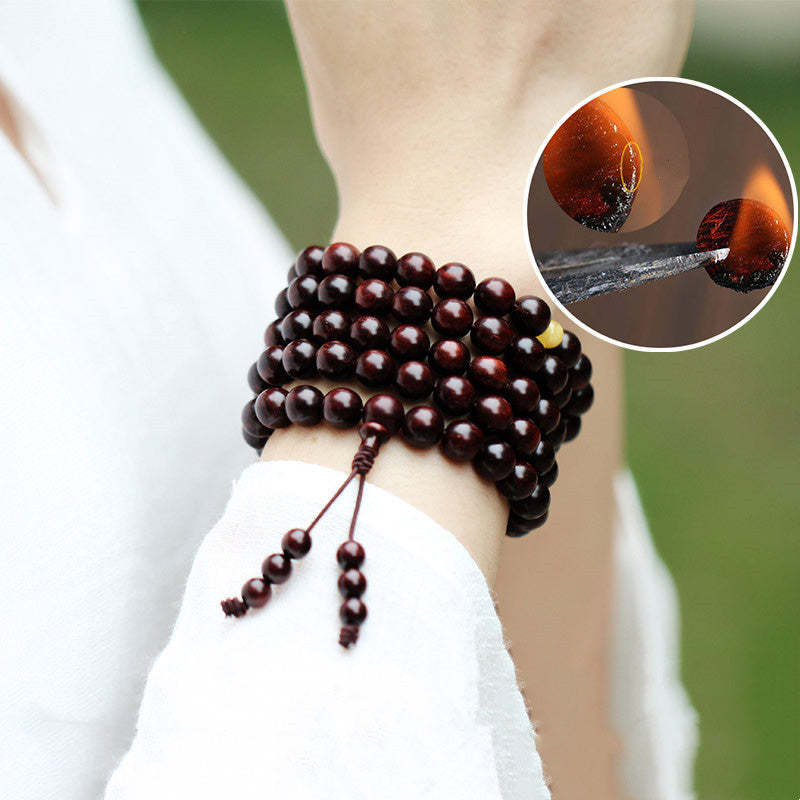 108 Mala Beads 4.8 Stars With Gold Star Indian Small Leaf Red Sandalwood Amber Turquoise Chinese Knotting Blessing Bracelet