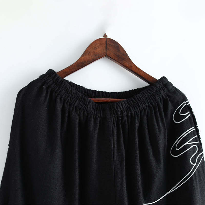 Clouds Elastic Waist Ethnic Cotton Men's Pants With Pockets