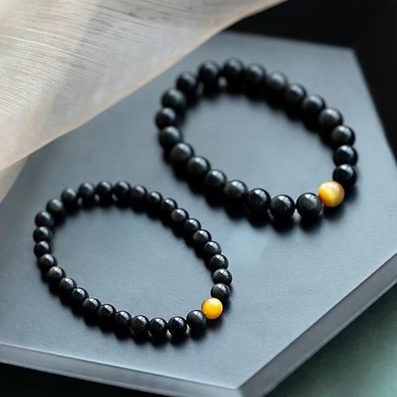Natural Rainbow Obsidian Tiger Eye Positive Love Bracelet