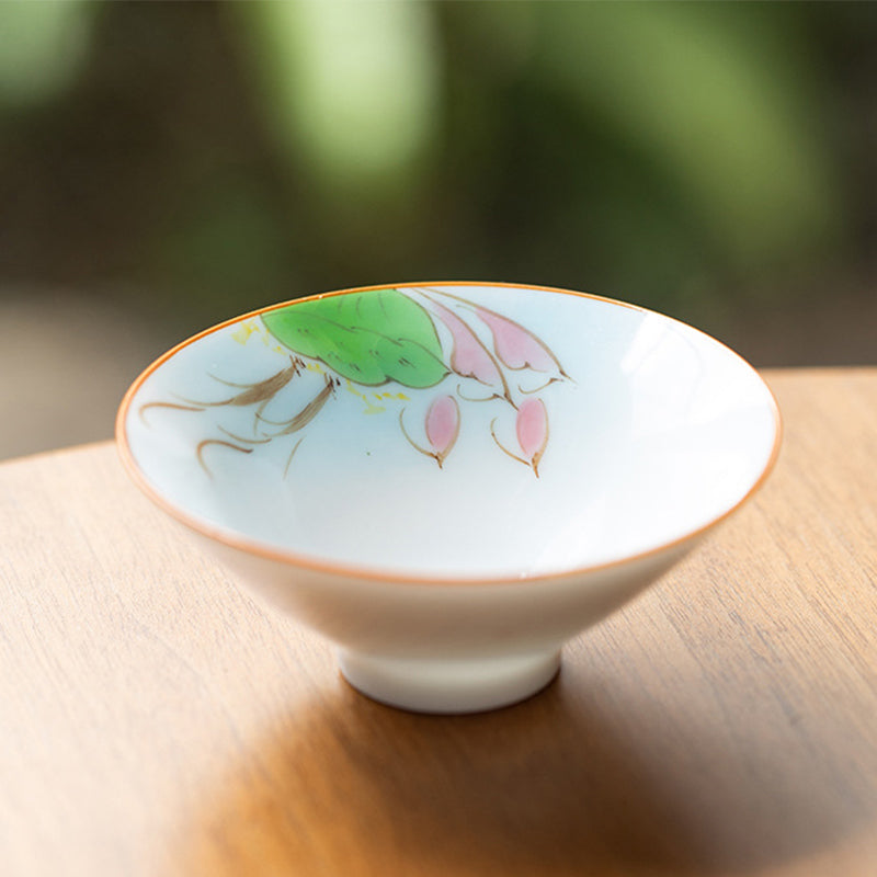 Mandala Flower Koi Fish Lotus Bird Persimmons Teacup Kung Fu Tea Cup 50ml