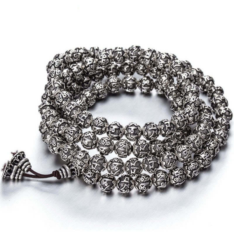 Tibetan Om Mani Padme Hum Carved Alloy Beads Amulet Bracelet (Extra 35% Off | USE CODE: FS35)