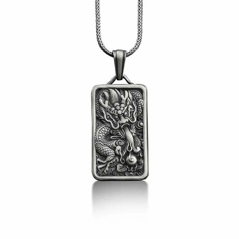 Pure Tin Dragon Success Protection Necklace Pendant