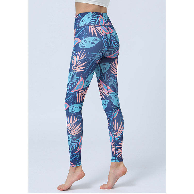 Leaves Print Pants Sports Fitness Yoga High Waist Leggings Women's Yoga Pants