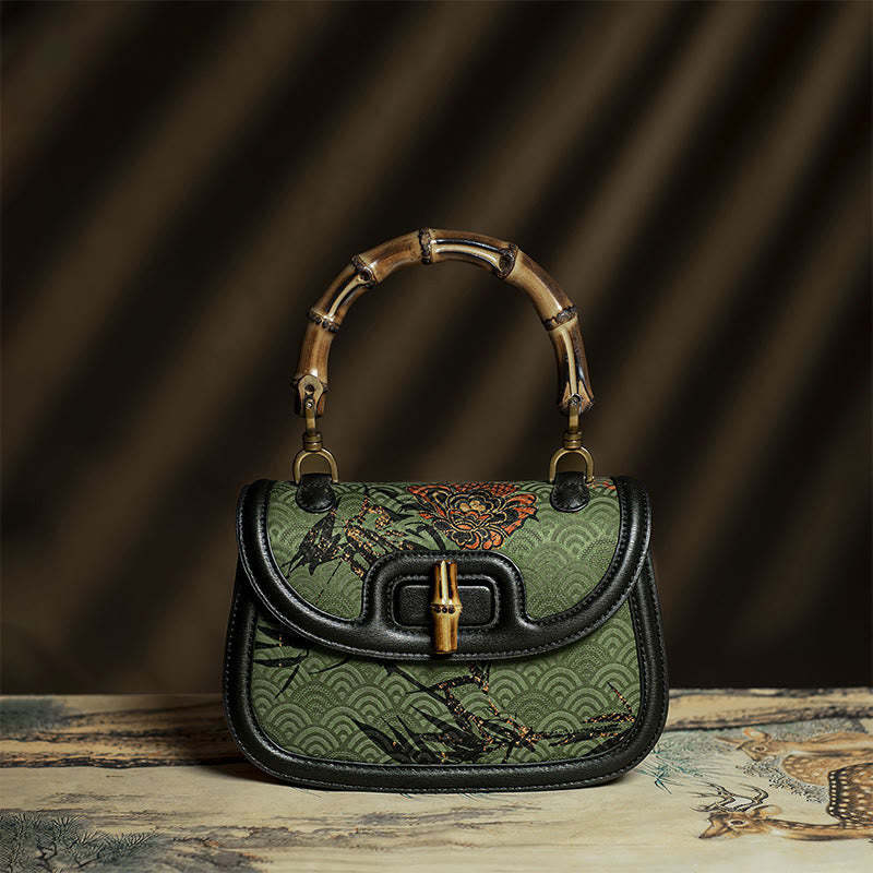 Curve Flower Bamboo Handle Xiangyunsha Silk Crossbody Bag Hangbags