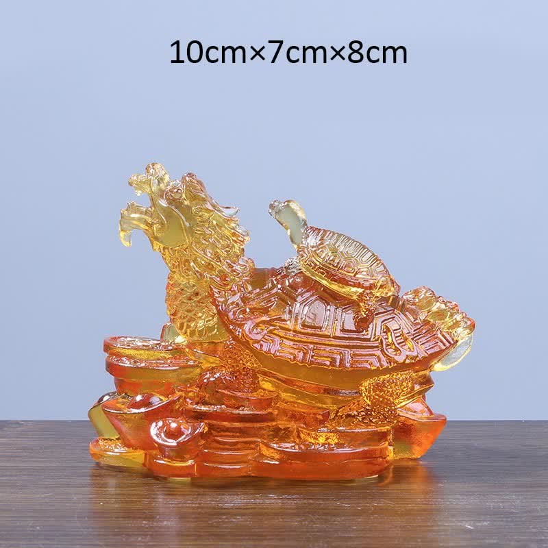 Feng Shui Dragon Turtle Coins Handmade Liuli Crystal Luck Art Piece Home Office Decoration