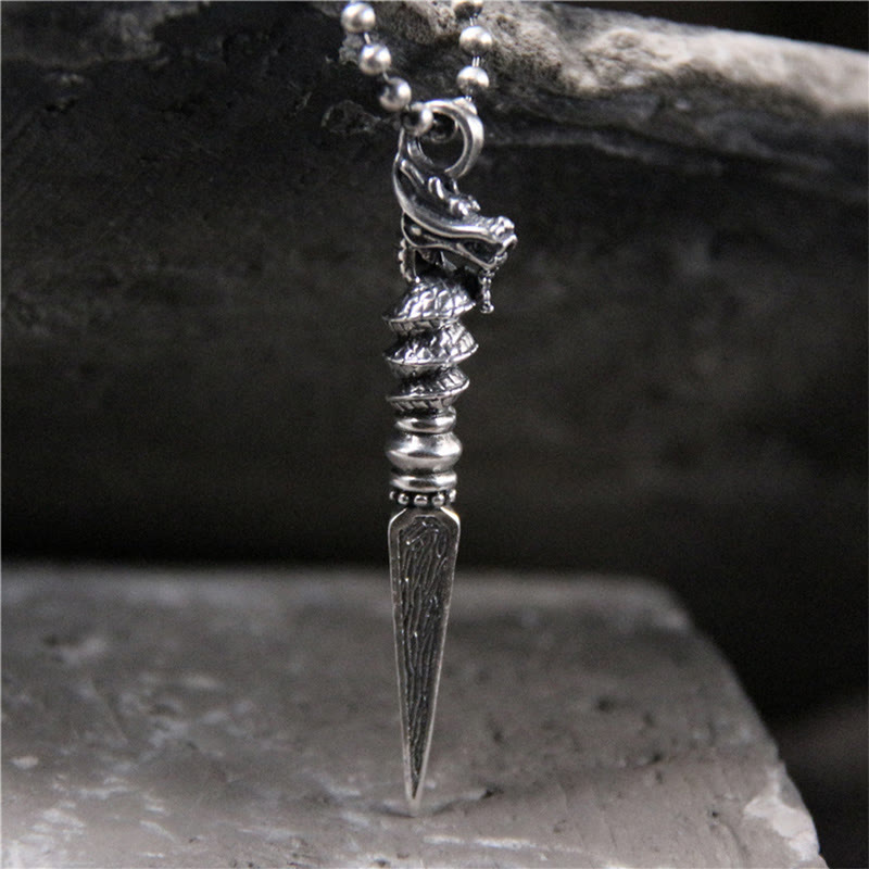 925 Sterling Silver Year of the Dragon Design Dorje Vajra Protection Necklace Pendant