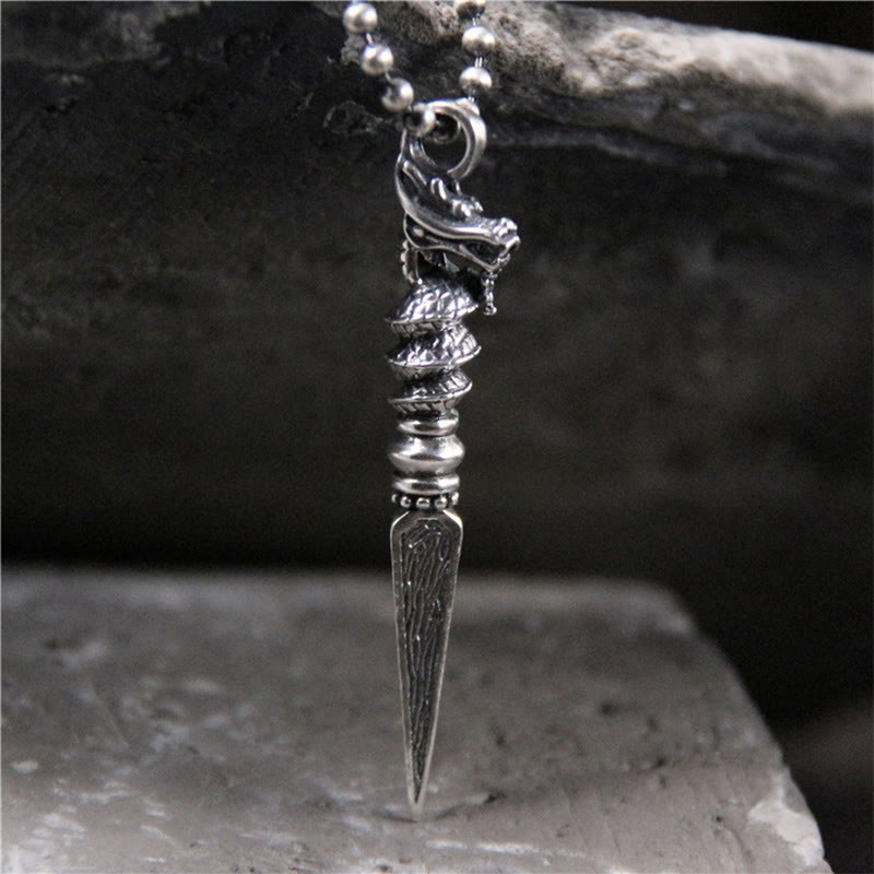 925 Sterling Silver Year of the Dragon Design Dorje Vajra Protection Necklace Pendant