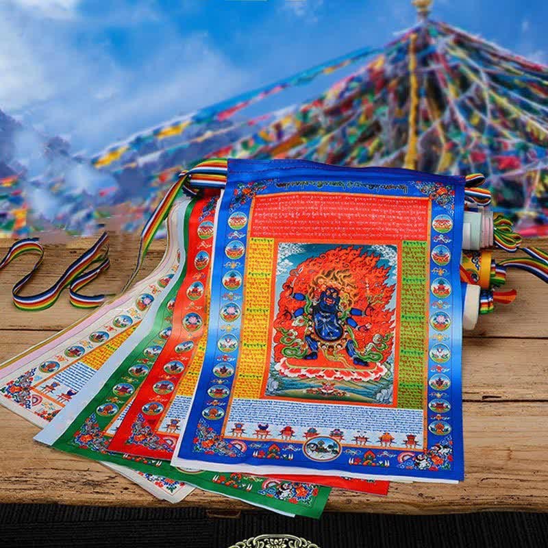 Tibetan 10 Colors Windhorse mystic zen Healing Auspicious Outdoor Prayer Flag