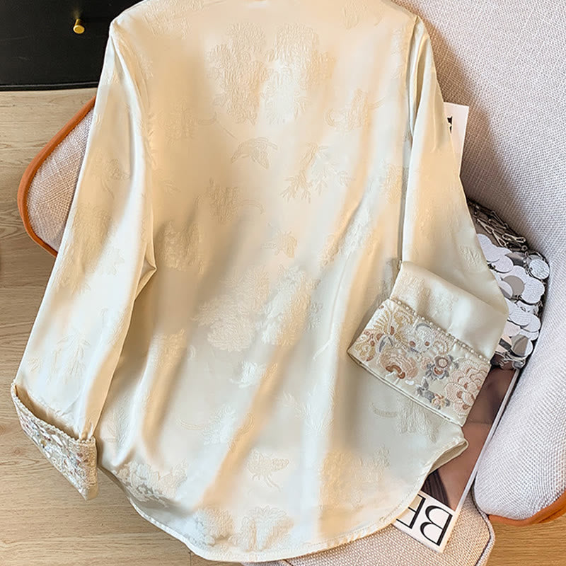 Retro Embroidery Design Long Sleeve Women's Shirt