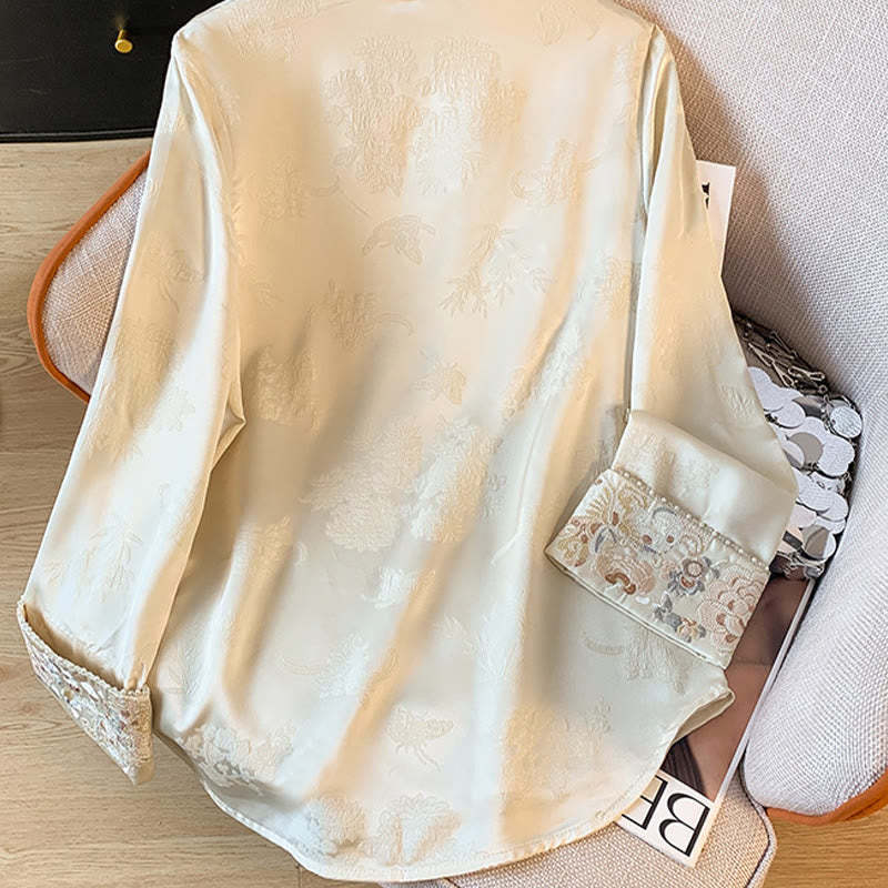 Retro Embroidery Design Long Sleeve Women's Shirt
