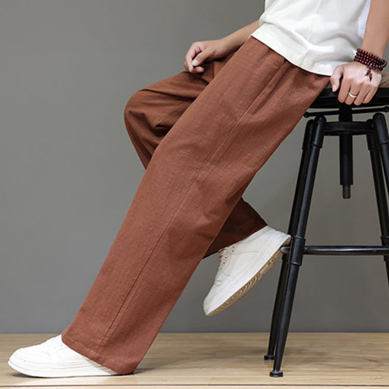 Summer Men's Linen Straight Leg Pants With Pockets