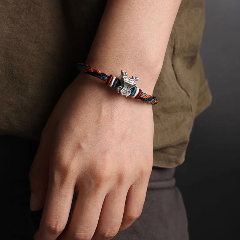 Handmade 999 Sterling Silver Year of the Dragon Chinese Zodiac Protection Colorful Reincarnation Knot Rope Bracelet