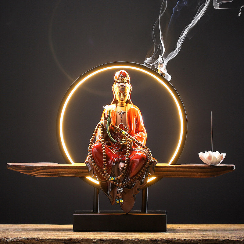 mystic zen Avalokitesvara Ceramic Lotus Relaxation Incense Burner Decoration