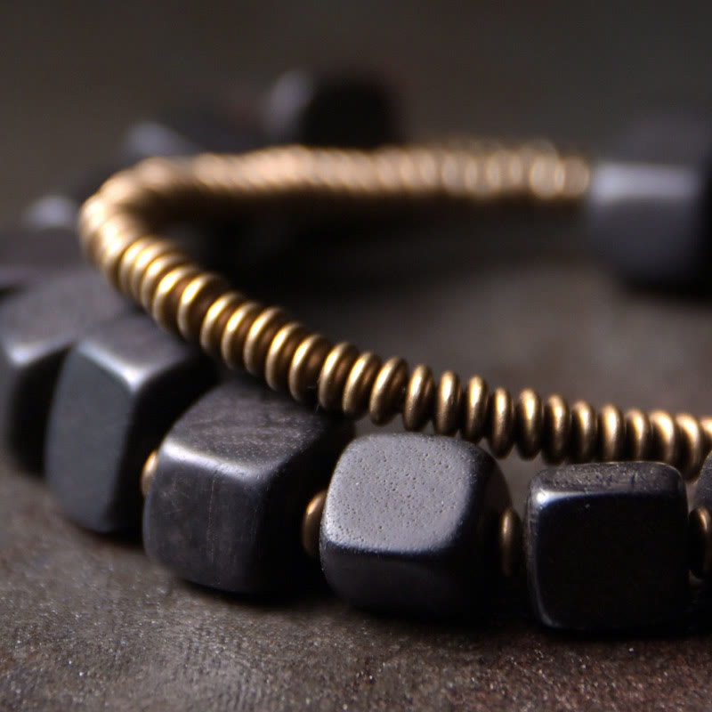 Tibetan Ebony Wood Copper Peace Double Wrap Bracelet