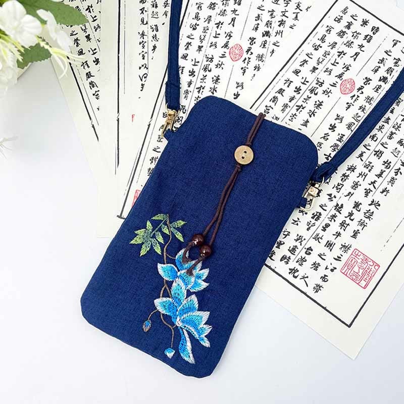 Small Embroidered Flowers Crossbody Bag Shoulder Bag Cellphone Bag 11*20cm