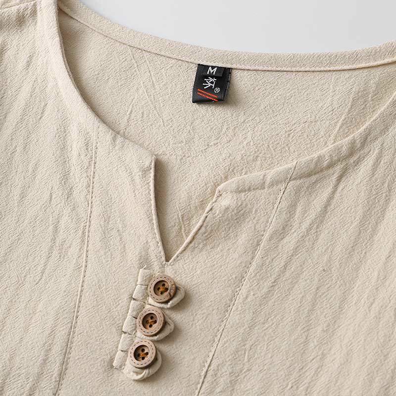 Solid Color Long Sleeve Button Shirt Cotton Linen Men Clothing