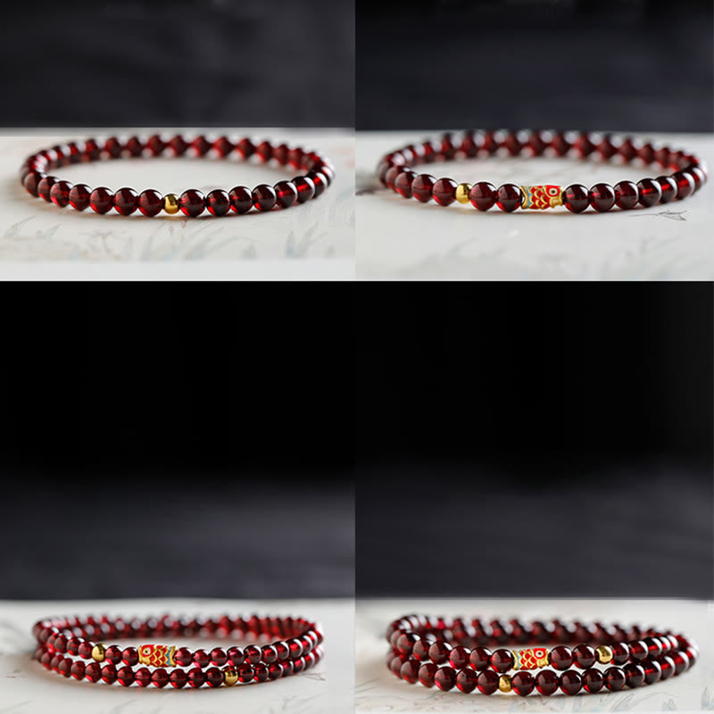 999 Gold Koi Fish Natural Garnet Protection Bracelet