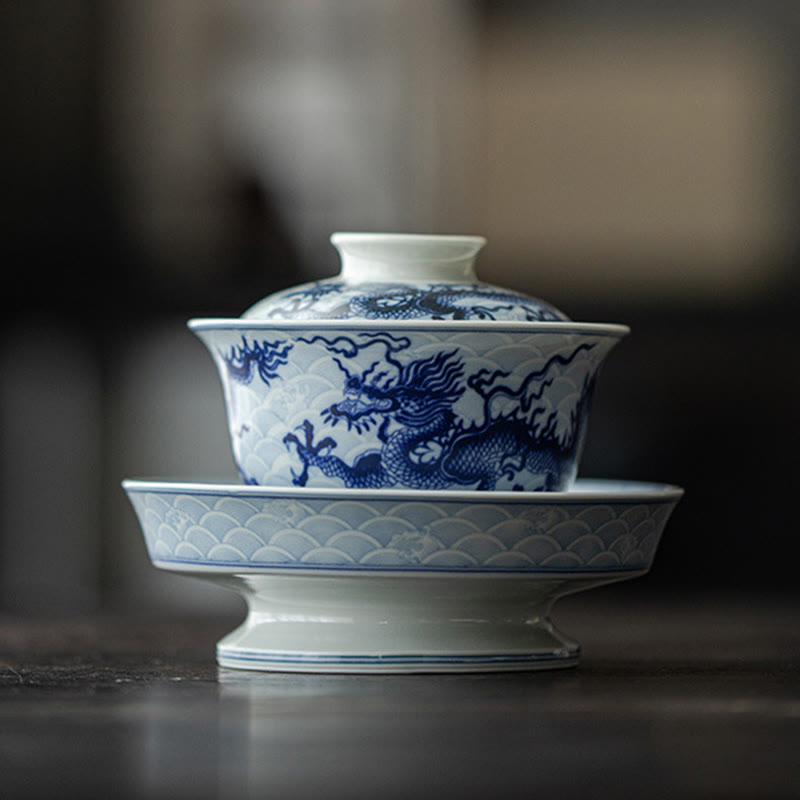 Blue Dragon Design Ceramic Teacup Kung Fu Tea Cups