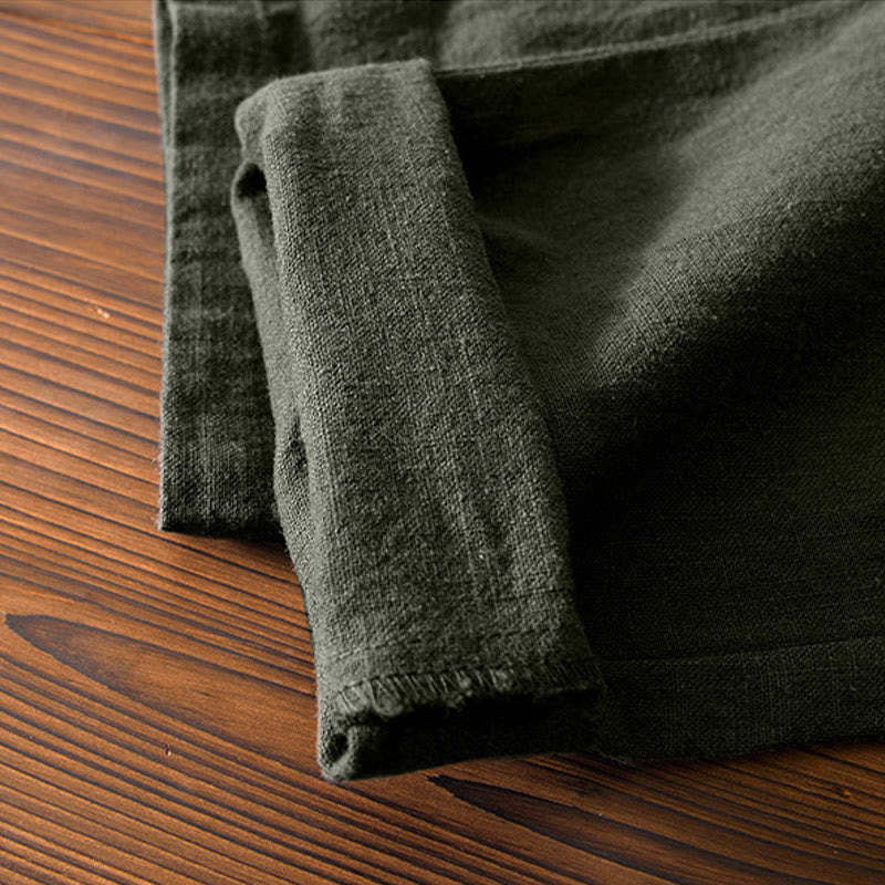 Casual Solid Color Simple Design Drawstring Ramie Linen Men's Pants With Pockets