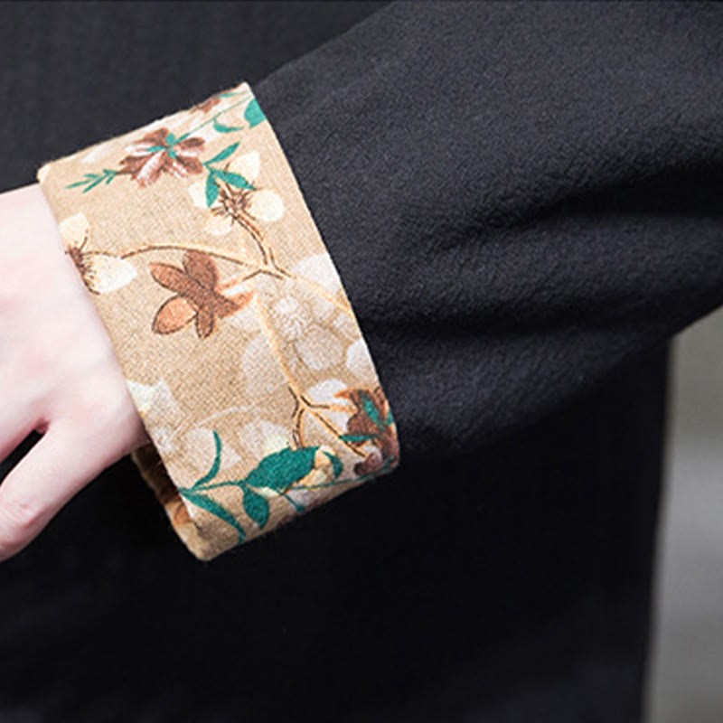 Plum Blossom Embroidery Cuff Flower Design Frog-button Tang Suit Cotton Linen Men's Jacket Shirt
