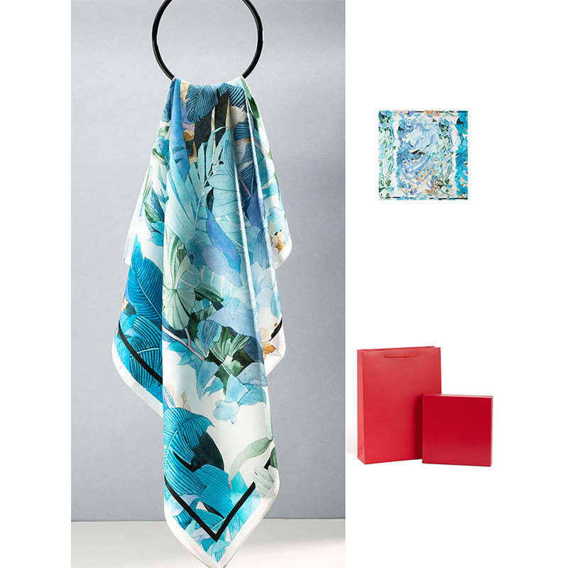 Jungle Oil Painting Auspicious Clouds 100% Mulberry Silk Scarf Premium Grade 6A Double-sided Silk Neck Scarf