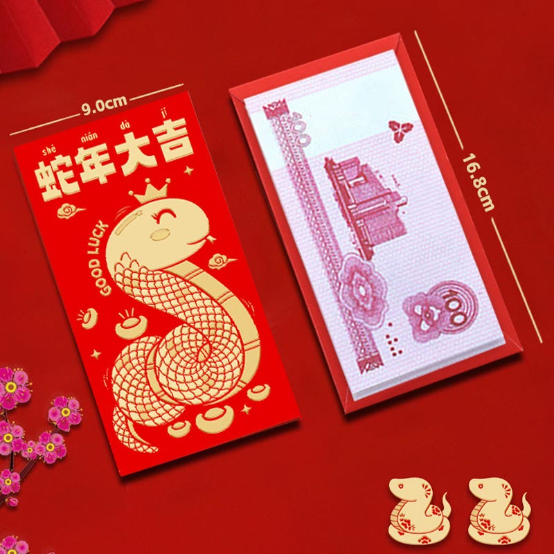 6Pcs Red Envelope Year Of The Snake Design Lucky Money Envelopes Good Luck 2025 Chinese New Year