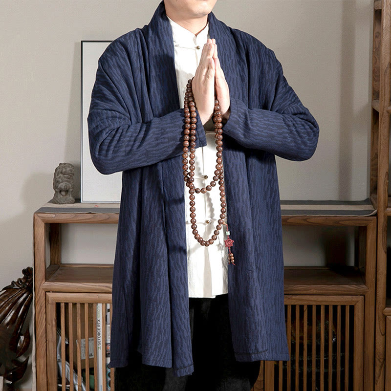Fall Simple Jacquard Zen Plush Cotton Lined Men's Mid-length Coat Clothing