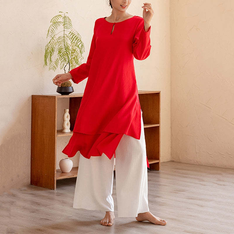 2Pcs Simple Design Tai Chi Meditation Yoga Clothing Top Pants Women's Set
