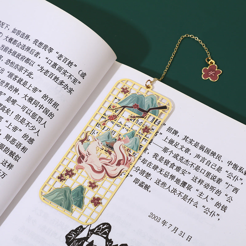 Elk Koi Fish Crane Nine-Tailed Fox Metal Brass Hollow Bookmark