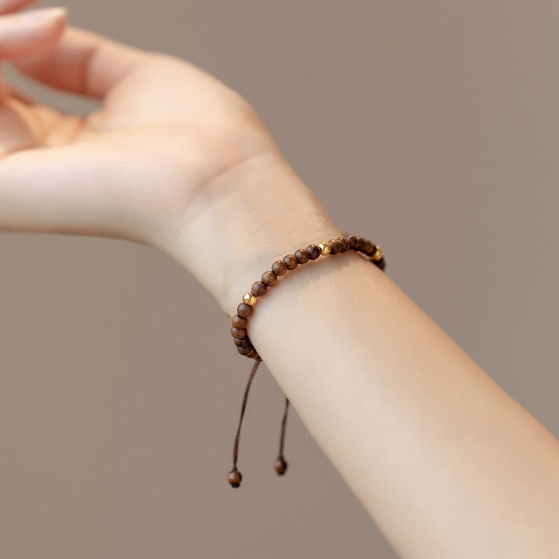4mm Ultra-thin Sandalwood 14K Gold Plated Copper Beads Protection Bracelet