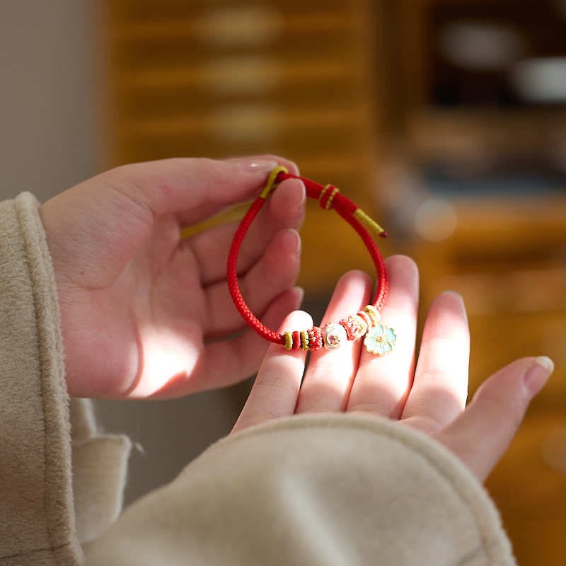 Red String Gold Plated Copper Peach Blossom Yi Fan Feng Shun Protection Braided Bracelet