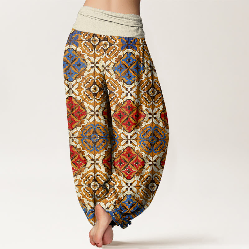 Diamond Floral Design Women's Elastic Waist Harem Pants
