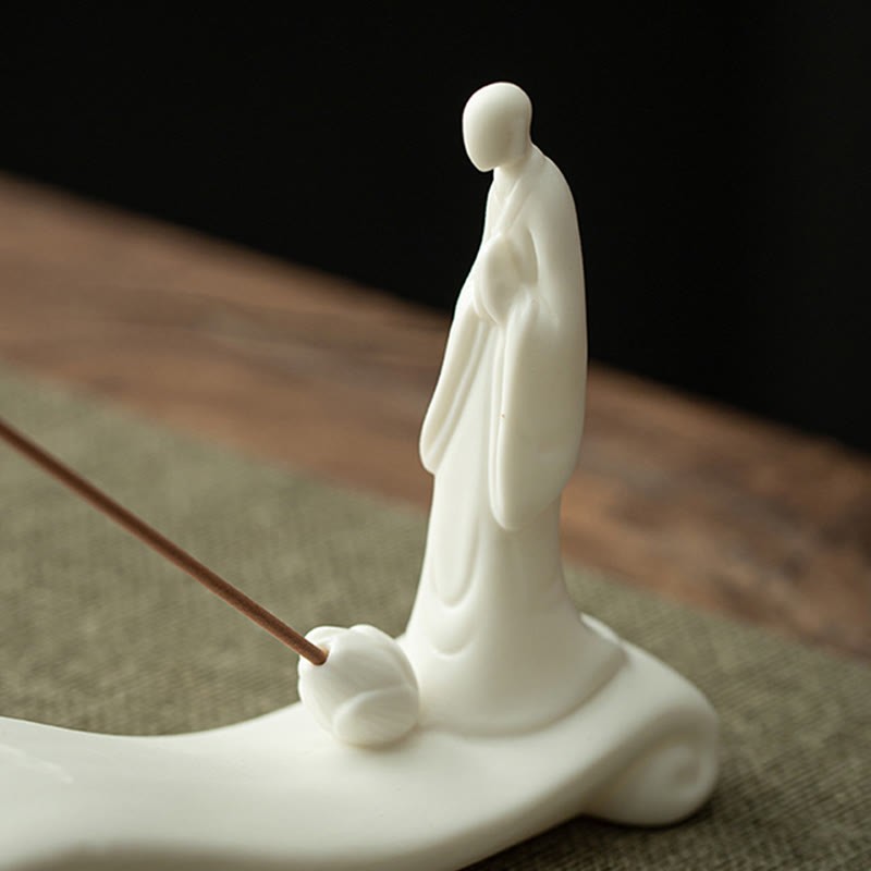 mystic zen Monk Ceramic Sea Wave Mountain Blessing Incense Burner Decoration