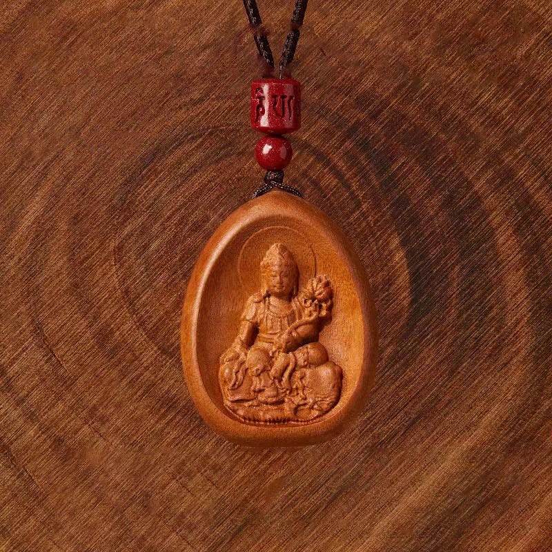 Peach Wood Cinnabar Om Mani Padme Hum Chinese Zodiac Black String Necklace Pendants