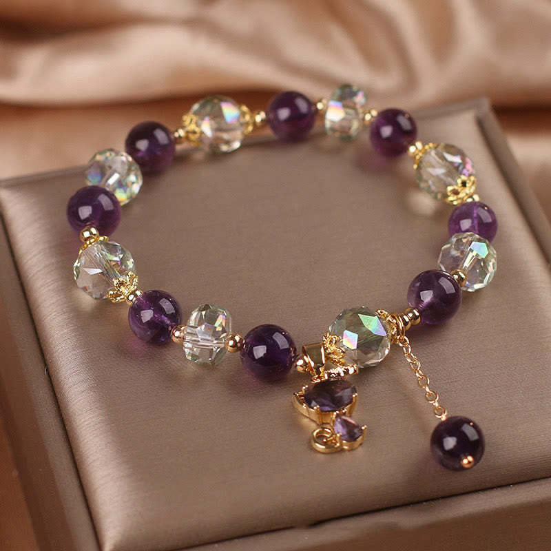 Amethyst White Crystal Fox Meditation Bracelet
