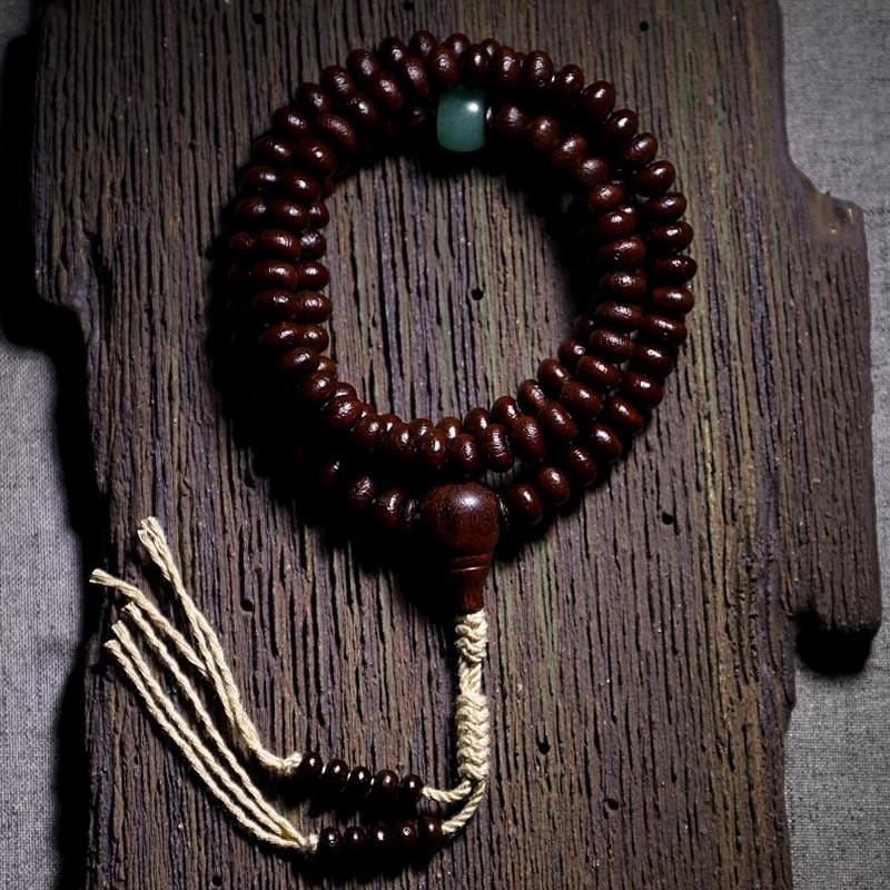 Natural Tibet 108 Mala Beads Purple Bodhi Seed Three-eyed Dzi Bead Copper Dorje Harmony Bracelet