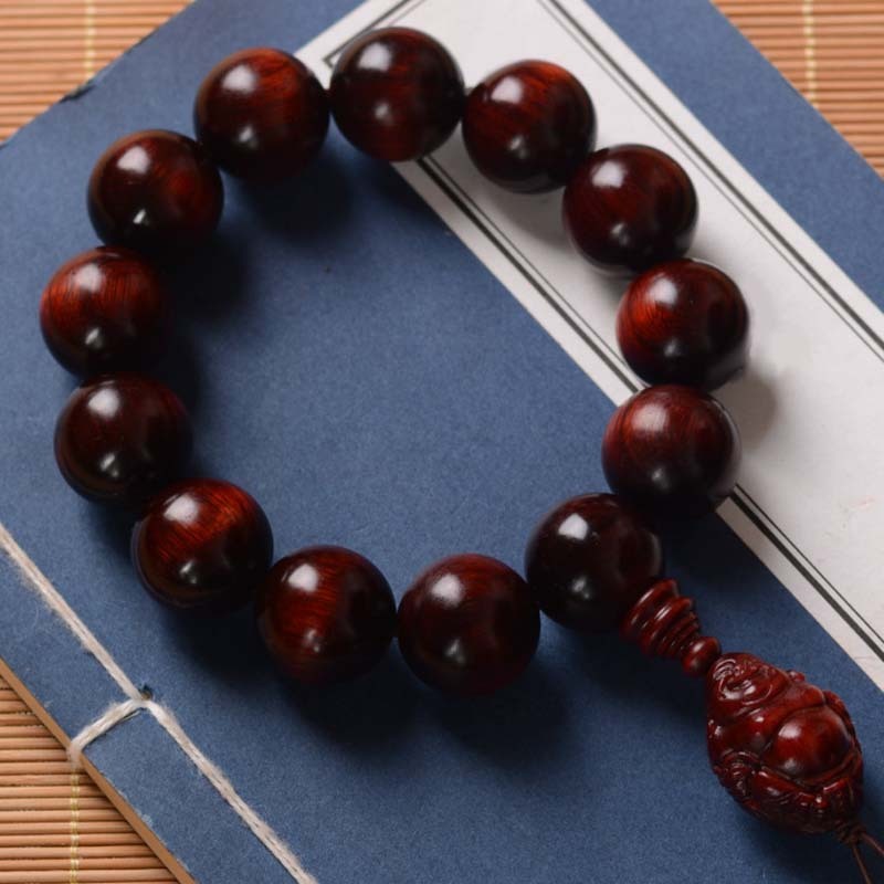 Small Leaf Red Sandalwood Laughing mystic zen God of Wealth Protection Bracelet