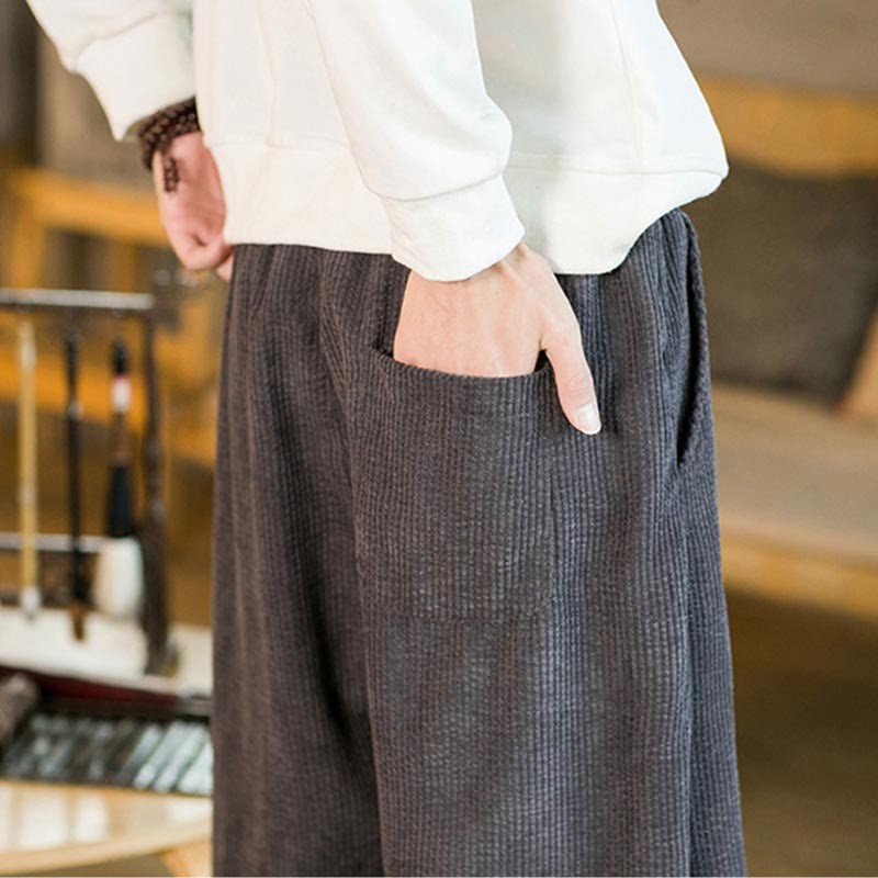 Fall Winter Men's Drawstring Corduroy Harem Pants With Pockets