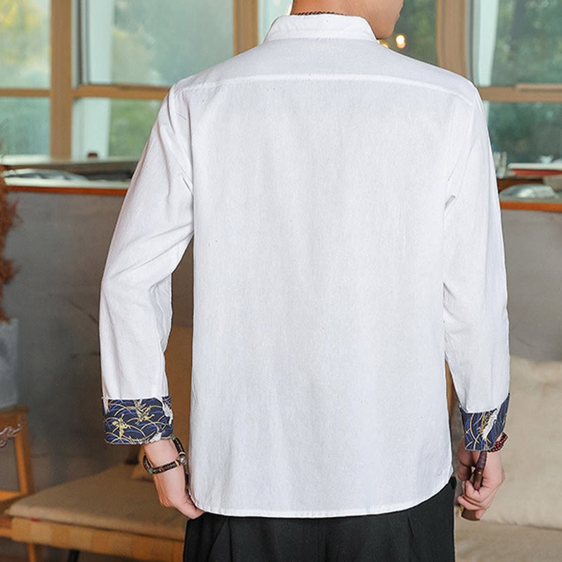 Fall Solid Long Sleeve Frog-Button Shirt Linen Men Zen Clothing