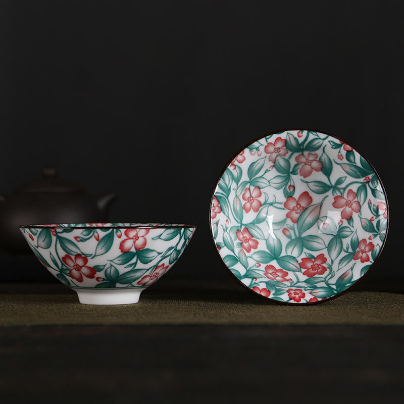 Flowers Fu Character Mountains Lotus Cherry Blossoms Ceramic Teacup Kung Fu Tea Cup
