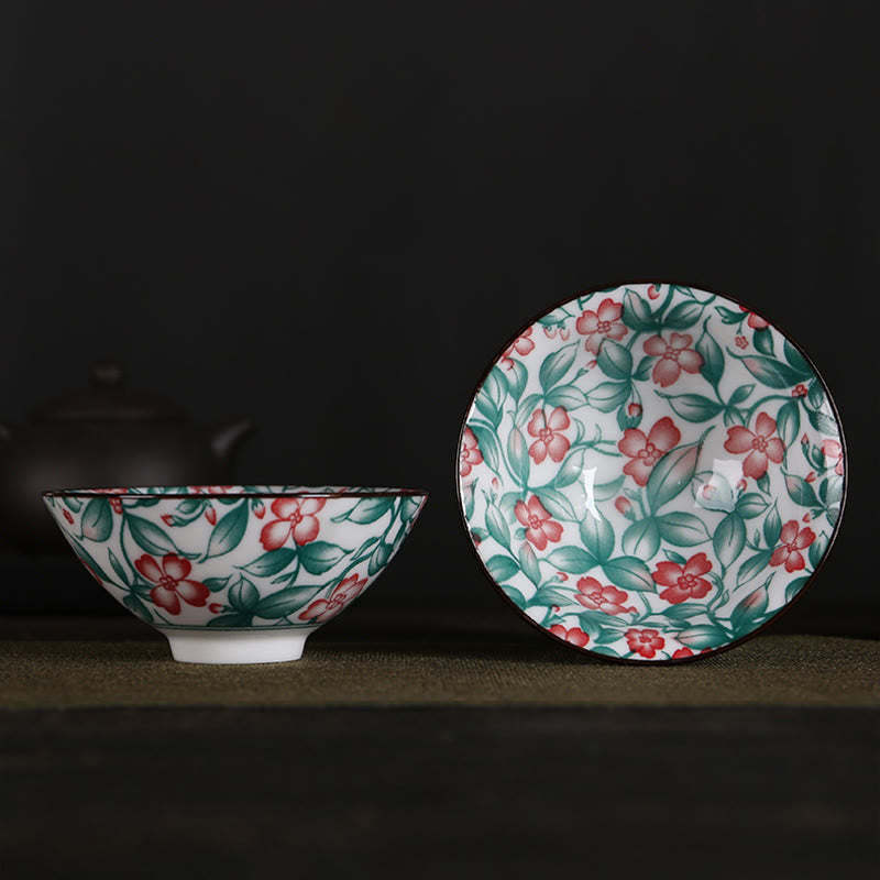 Flowers Fu Character Mountains Lotus Cherry Blossoms Ceramic Teacup Kung Fu Tea Cup